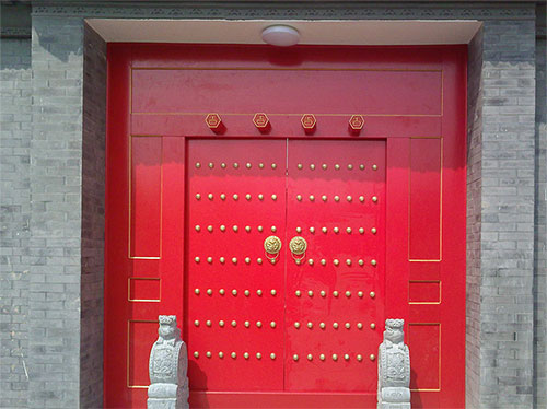 渝水中国传统四合院系列朱红色中式木制大门木作